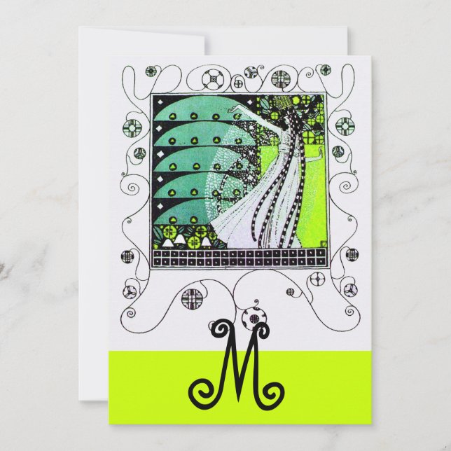 Invitation MAGIE DU PRINTEMPS ,vert jaune clair noir (Devant)