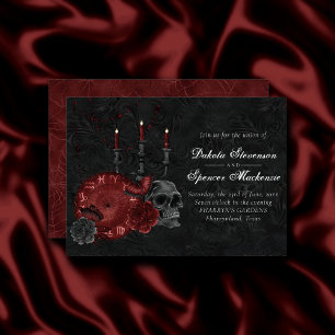 Invitation Magie du zodiaque Rouge henné   Rose de crâne goth