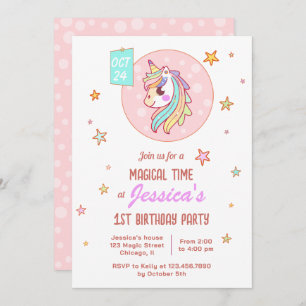 Invitation Magie Heure Rainbow Baby Unicorn premier anniversa