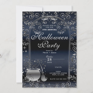 Invitation Magie Sorcière Bleu Argenté Fête de Halloween Fant