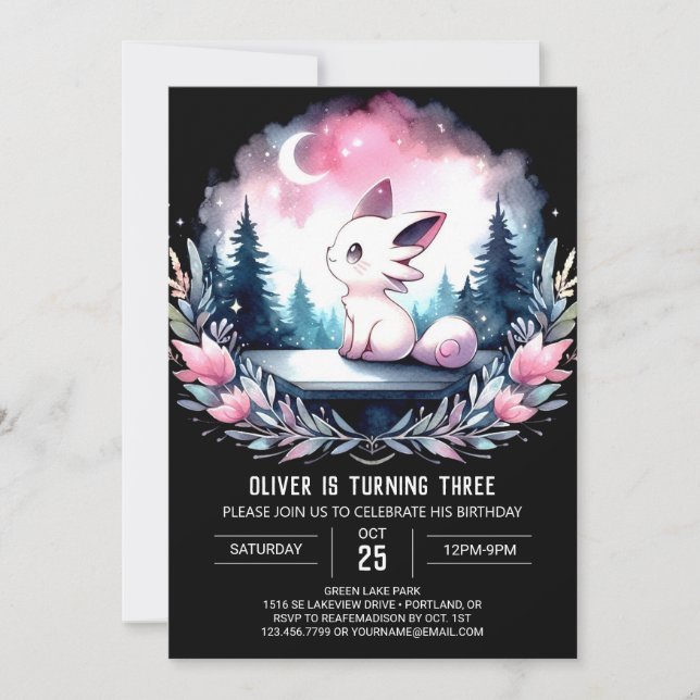 Invitation Magique Adorable Chat Anniversaire (Devant)