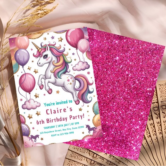 Invitation Magique Anniversaire de Licorne 6 ans (Créateur téléchargé)