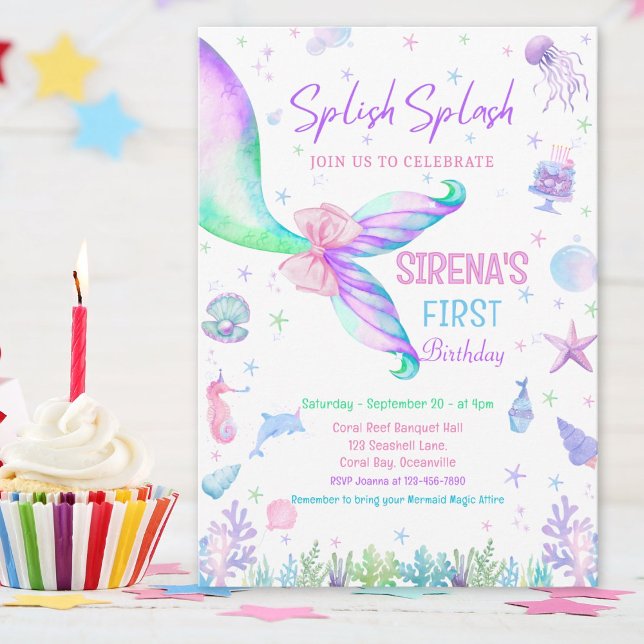 Invitation Magique Anniversaire de Sirène Rose Violet  (Créateur téléchargé)