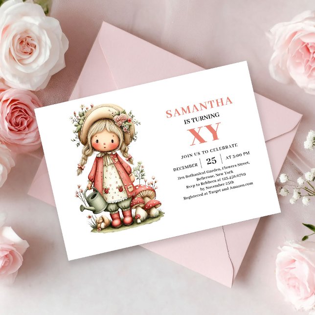 Invitation Magique Anniversaire Fée Mignonne aux J (Cute Fairy Girl Birthday Blush Magic invitation)