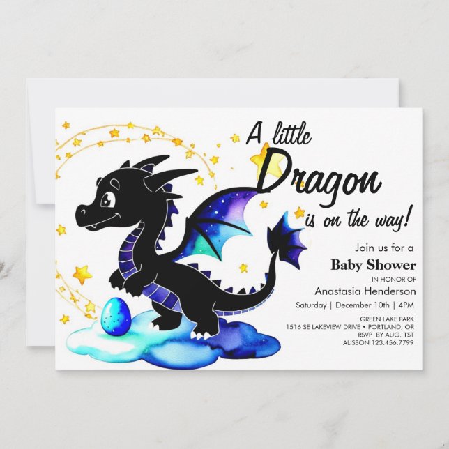 Invitation Magique aquarelle Dragon Boy Baby shower (Devant)