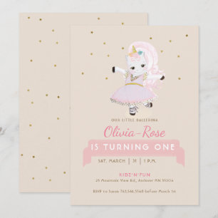 Invitation Magique Ballerina Unicorn Blush Rose fille Anniver