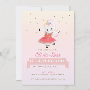 Invitation Magique Ballerina Unicorn Rainbow Girl Anniversair