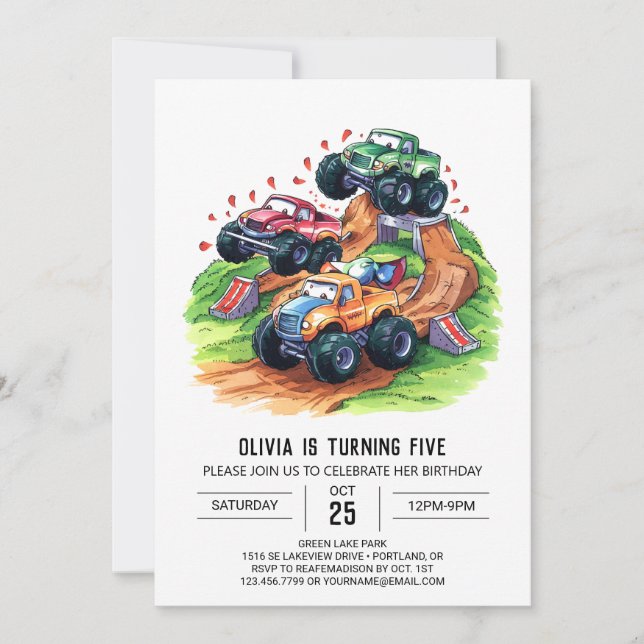 Invitation Magique Boho Monster Camion Anniversaire (Devant)