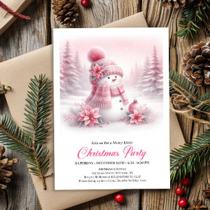 Invitation Magique Bonhomme de Neige Rose Coquette Enfants Ed