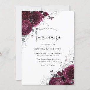 Invitation Magique Bourgogne Rose Silver Elegant Quinceanera