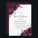 Invitation Magique Bourgogne Roses Argent Élégant Sweet 16<br><div class="desc">Magical Burgundy Roses Argent Elegant Sweet 16 Invitation Davantage de motifs floraux élégants dans notre magasin! Voir la collection correspondante dans notre magasin</div>