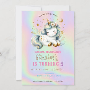 Invitation Magique Chic Licorne Anniversaire Holographique Ar