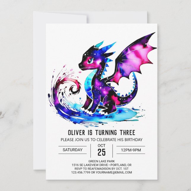 Invitation Magique Colorful Dragon Digital Boy Anniversaire (Devant)