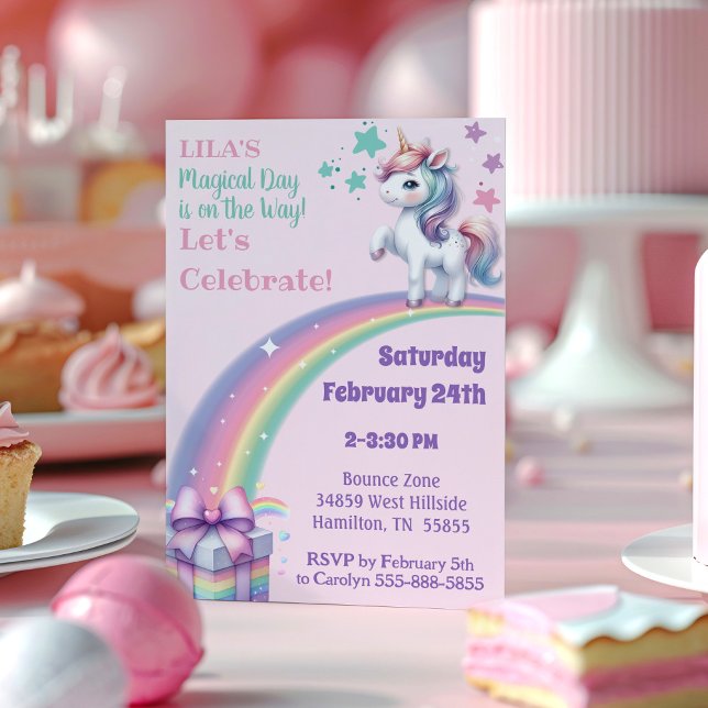 Invitation Magique couleur Unicorn Girly Anniversaire (Magical Unicorn Colorful Girly Rainbow  Birthday Party Invitation.)