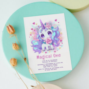 Invitation Magique Cute One Modern Unicorn Premier Anniversai
