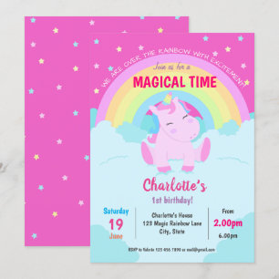 Invitation Magique Cute Unicorn Anniversaire