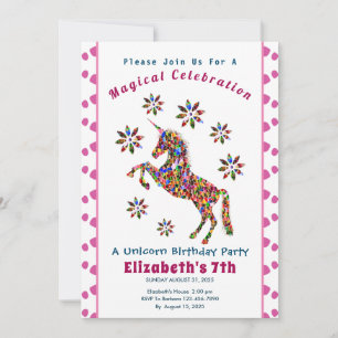 Invitation Magique Cute Unicorn Parties scintillant Anniversa