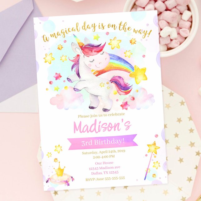 Invitation magique d'anniversaire de licorne (Créateur téléchargé)