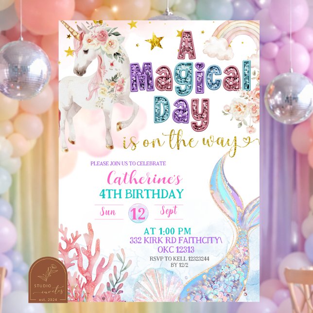 Invitation magique d'anniversaire de sirènes et de (Créateur téléchargé)