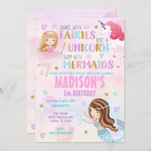 Invitation magique d'anniversaire Mermaid Unicorn 