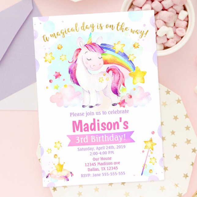 Invitation magique de fête d'anniversaire Licorne (Créateur téléchargé)