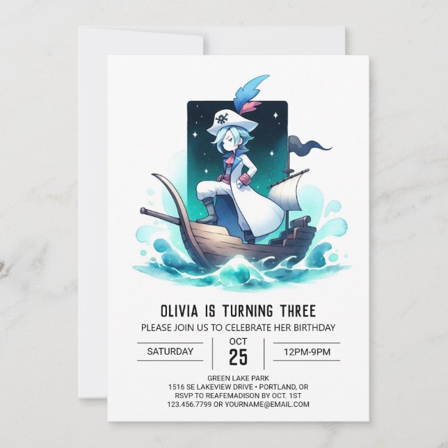 Invitation Magique Digital Cute Pirate Anniversaire (Devant)