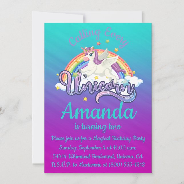 Invitation magique et fantaisiste pour les 2 ans d (Devant)
