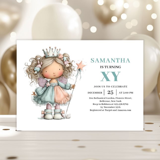 Invitation Magique et Mignonne pour les 4 ans de l (Whimsy Fairy Girl 4th Birthday Cute Magical invitation)