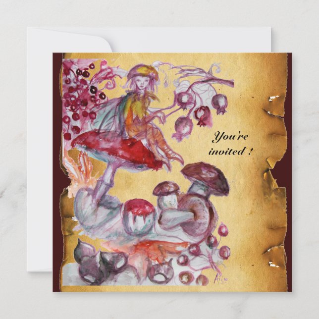 Invitation MAGIQUE FEUILLET DE CHAMPIGNONS parchemin (Devant)