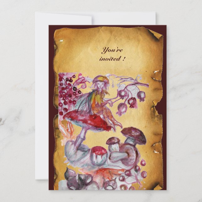 Invitation MAGIQUE FEUILLET DE CHAMPIGNONS parchemin (Devant)
