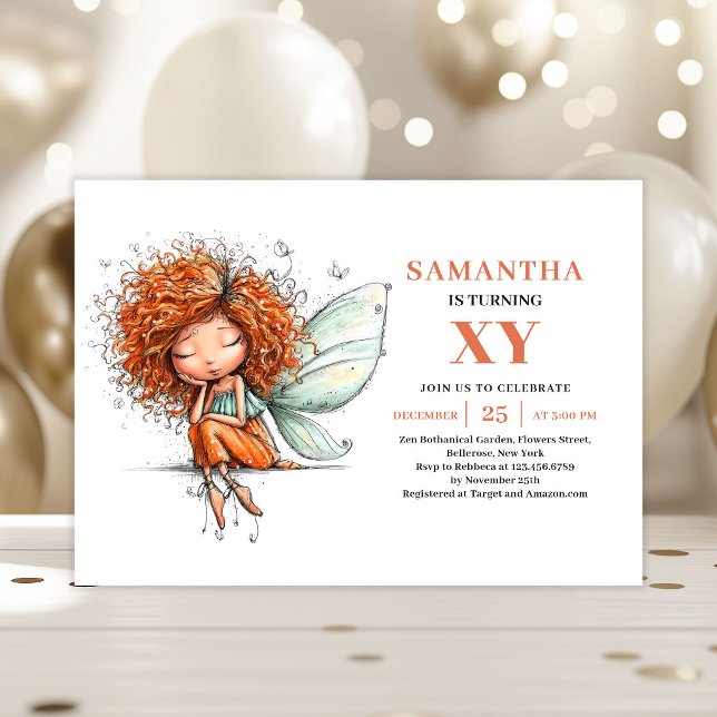 Invitation Magique Fleurie pour les 5 ans de la Mi (Cute Fairy Girl 5th Birthday Magical Floral invitation)