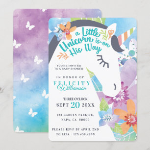 Invitation Magique Floral Unicorn bébé garçon douche Invitati