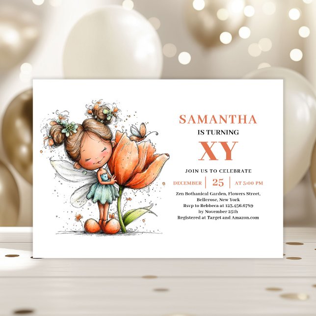 Invitation magique florale pour l'anniversaire de  (Fairy Girl Birthday Floral Magical invitation)