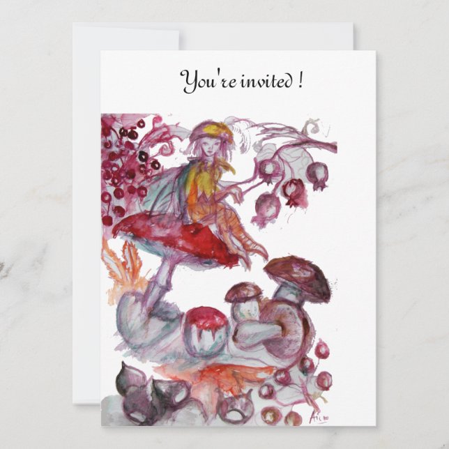 Invitation MAGIQUE FOLLET DE CHAMPIGNONS Rouge Blanc Annivers (Devant)