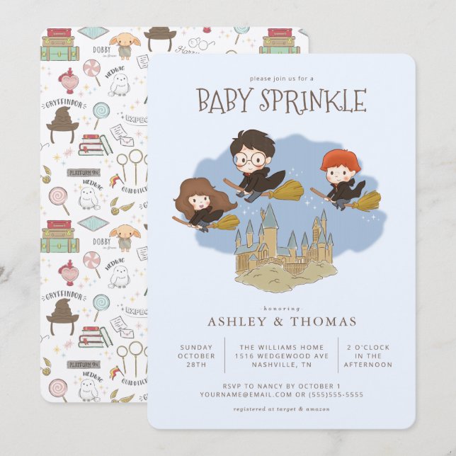 Invitation Magique Harry Potter et Hogwarts Baby Sprinking (Devant / Derrière)