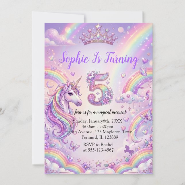 Invitation Magique Licorne 5e Anniversaire  (Devant)