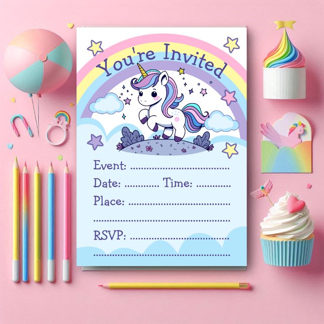 Invitation Magique Pastel Unicorn Party (Créateur téléchargé)