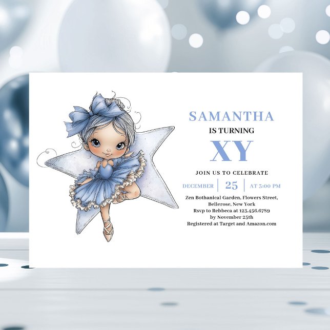 Invitation magique pour les 2 ans de la mignonne F (Cute Blue Fairy Girl 2nd Birthday Magical invitation)