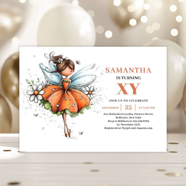 Invitation magique pour les 6 ans de la Fée Capric (Whimsical Fairy Girl 6th Birthday Magical invitation)