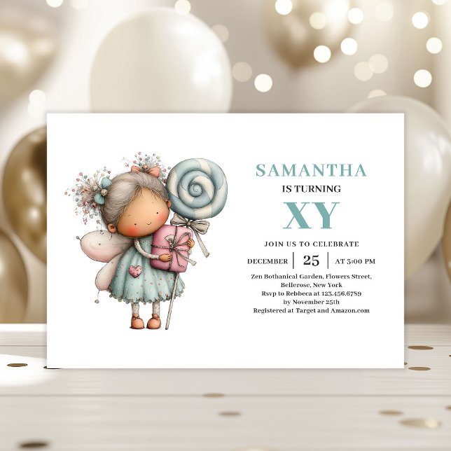 Invitation magique pour les 7 ans de la fée fille  (Fairy Girl 7th Birthday Magical Whimsy Cute invitation)