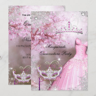 Invitation Magique Princesse Quinceanera Bal Masqué Rose