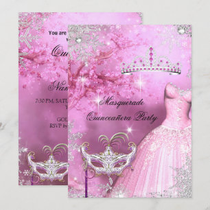 Invitation Magique Princesse Quinceanera Mascarade Rose 2