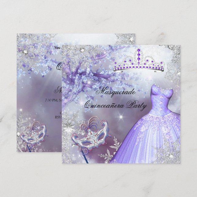Invitation Magique Princesse Quinze Ans Mascarade Violet (Devant / Derrière)