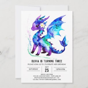 Invitation Magique Purple Dragon Digital Girl Anniversaire