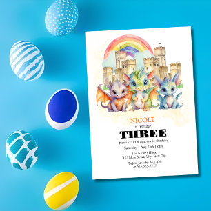 Invitation Magique Rainbow Castle Cute Baby Dragons Anniversa