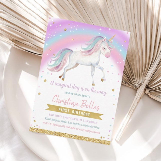 Invitation Magique Rainbow Unicorn 1er anniversaire (Créateur téléchargé)