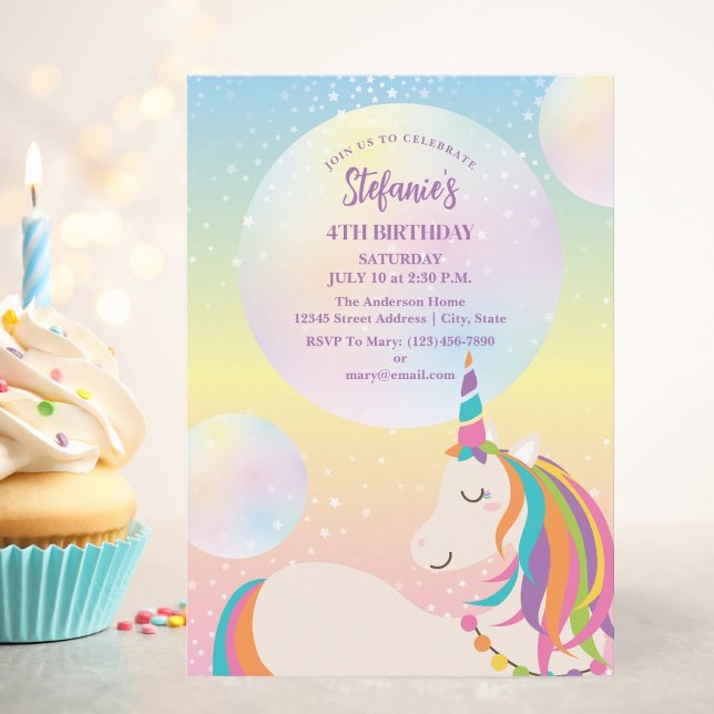 Invitation Magique Rainbow Unicorn Fille fête d'anniversaire (Créateur téléchargé)