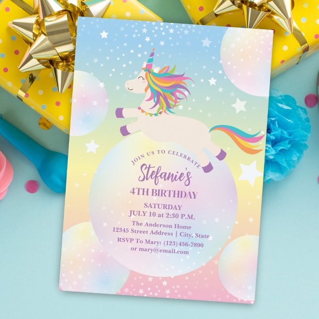 Invitation Magique Rainbow Unicorn Fille fête d'anniversaire (Créateur téléchargé)