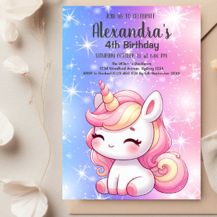 Invitation Magique Rainbow Unicorn Gold Parties scintillant f