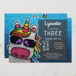 Invitation Magique Rainbow Unicorn Parties scintillant Whimsi